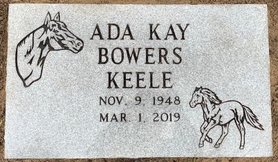 individual granite headstone with horse bust and galloping horse emblems